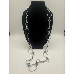 Lia Sophia Silver Tone Ring Design Beaded Linked Adjustable Necklace